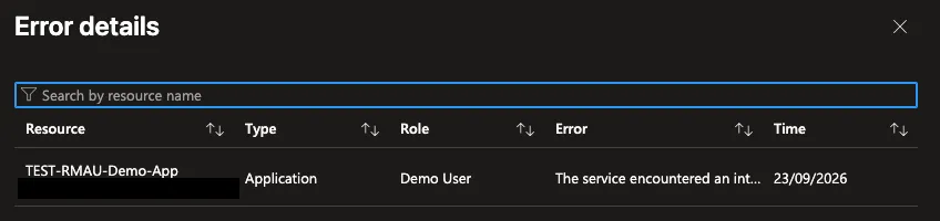 Fulfillment error for the app role: the service encountered an internal error